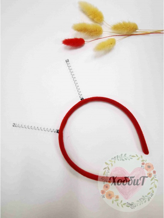 Ободок пластик в ткане с пружинками 1,5см (красный)